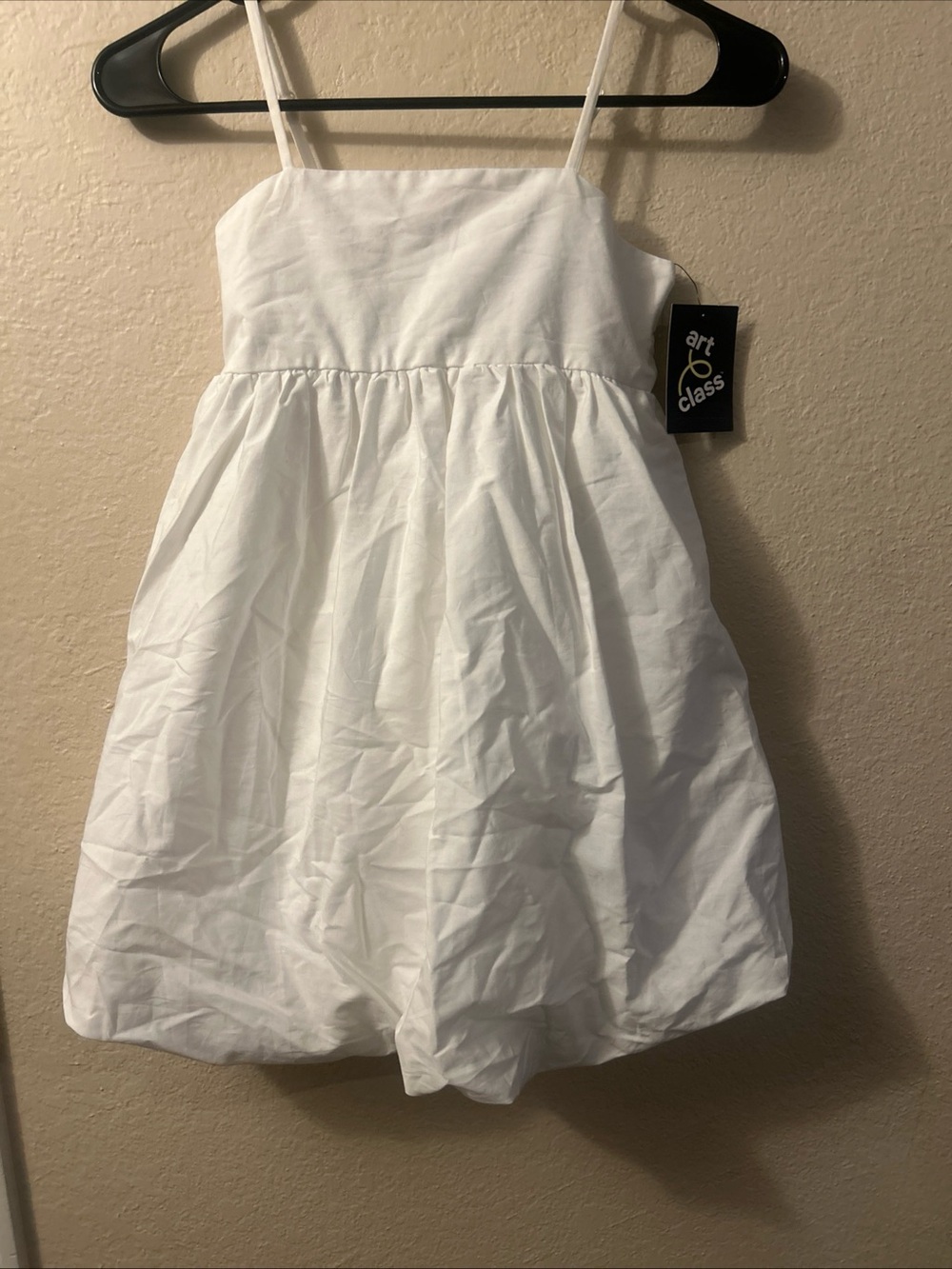 Girls' Art Class Drop Waist Bubble Hem Dress - Off White  Sz 8